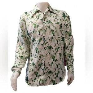 Townline Mr  Longfellow Vintage Green White Geometric Dress Shirt Size Large